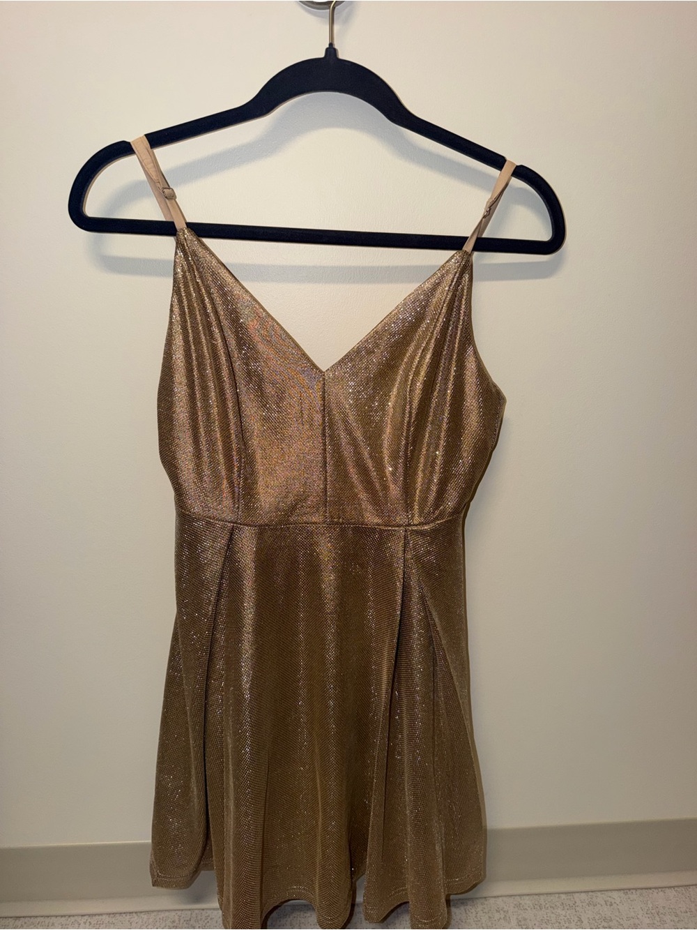 Lulu's Shimmery Gold V-Neck Mini Dress